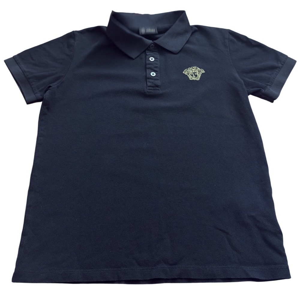 Versace Black Cotton Pique Polo Shirt Luxury Medusa Logo Womens Short Sleeve